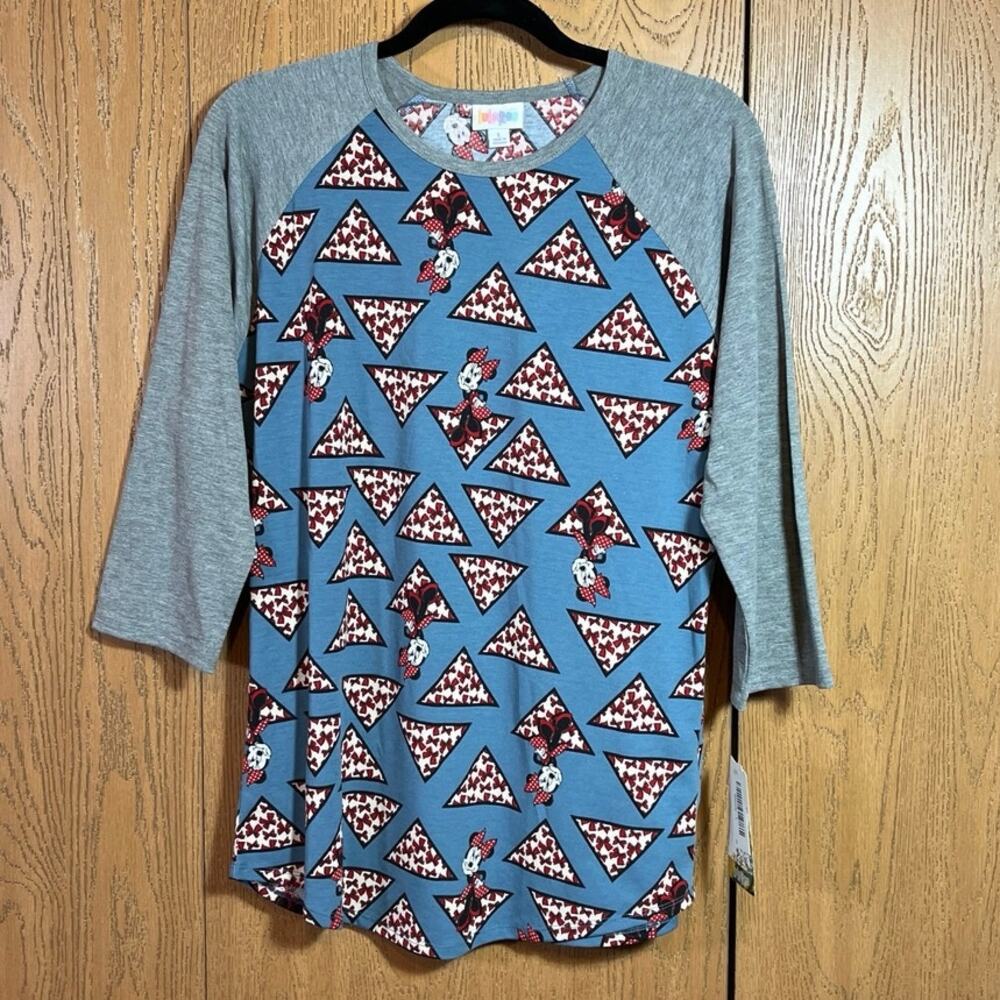 LuLaRoe Disney Minnie Mouse Randy 3/4 Sleeve Baseball Shirt women Sz L Blue Red‎
